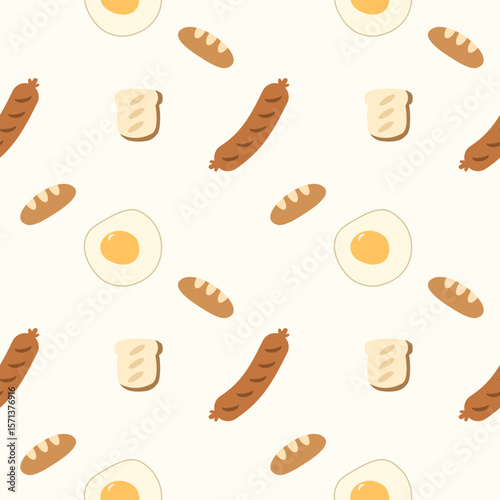 Bread cartoon so cute. On sausage fried egg background. Pattern seamless vector illustration. 