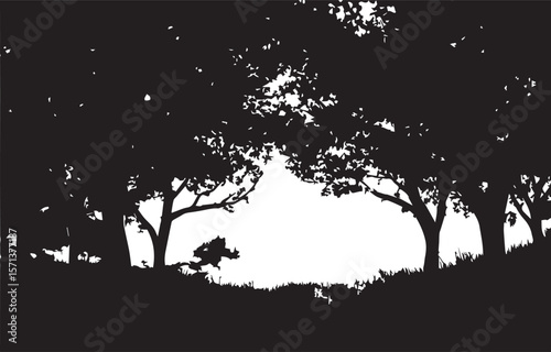 Explore striking vector tree silhouettes perfect for nature and landscape designs, featuring intricate branches and leaves against sunset or night skies.