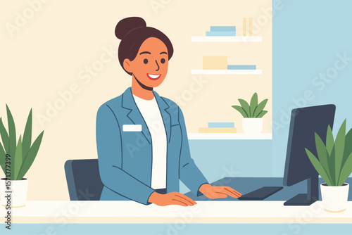 dental office receptionist scheduling an appointment illustration clipart