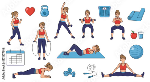 Fitness workout routine women home exercise plan training schedule healthy lifestyle