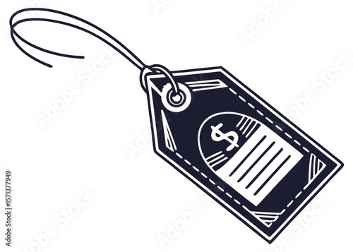 Vector Silhouette of Price Tag with String on White Background