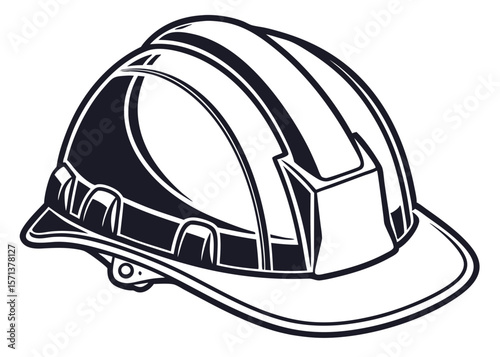 Vector Silhouette of Construction Safety Helmet Icon on White Background