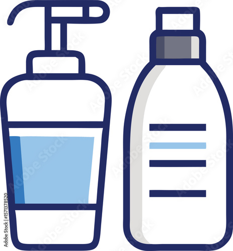 A detailed bottle of shampoo and conditioner, side by side, perfect for hair care and hygiene.