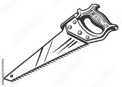 Vector Silhouette of Hand Saw Tool Isolated on White Background