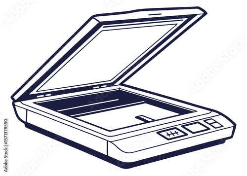 Vector Silhouette of Document Scanner with Open Lid on White Background