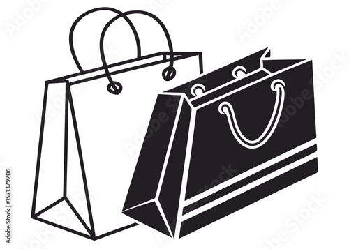 Vector Silhouette of Shopping Bag with Handles on White Background