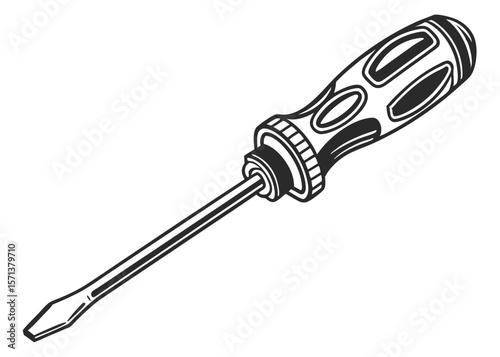 Vector Silhouette of Flat Head Screwdriver Tool on White Background