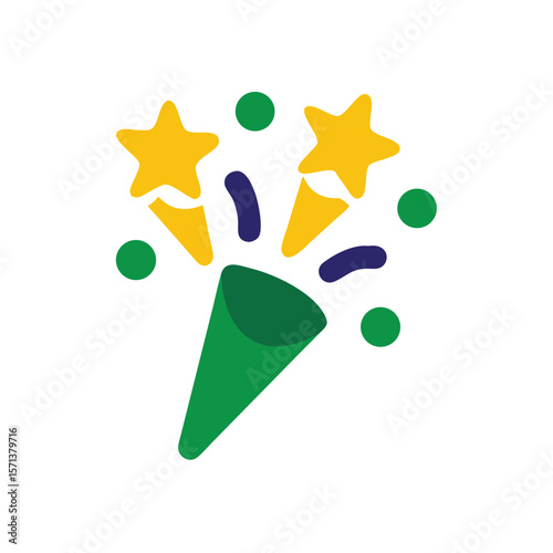 Green party popper with yellow stars green circles on Brazil Proclamação da Republica