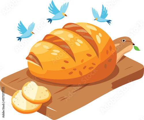 A freshly baked loaf of artisanal bread, rustic crust, symbolizing natural goodness.