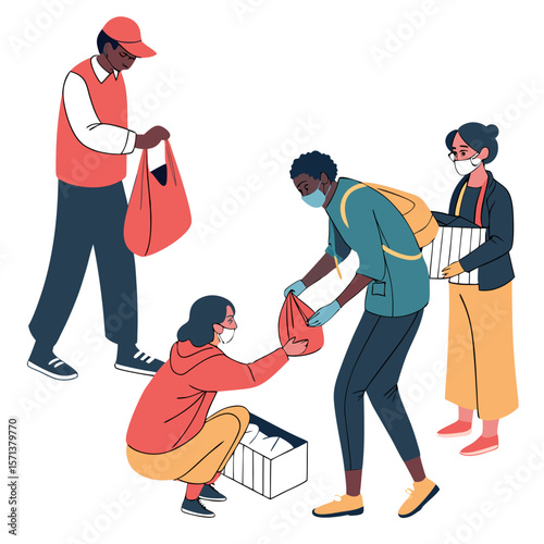 Diverse Group Volunteering Food Delivery