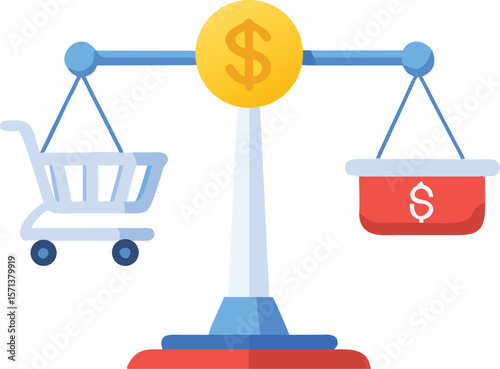A meticulously rendered balance scale with a dollar coin, symbolizing financial equilibrium.