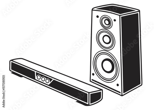 Vector Silhouette of Soundbar with Subwoofer on White Background