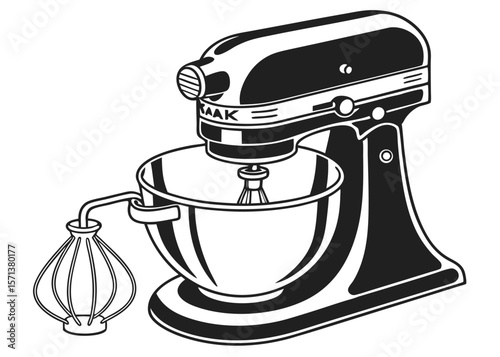 Vector Silhouette of Stand Mixer with Bowl on White Background