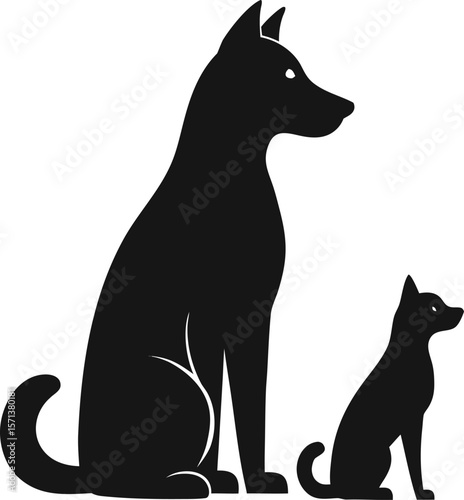Two black dog silhouettes sitting side by side on a white background