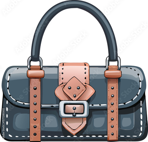 An intricately designed leather handbag, gleaming with style and luxury fashion.
