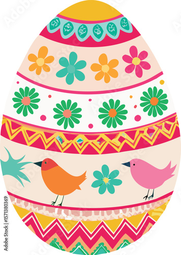 An isolated, beautifully decorated Easter egg, with vibrant colors, symbolizing spring and joy.