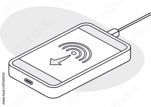 Vector Outline of Wireless Charger with Smartphone on White Background