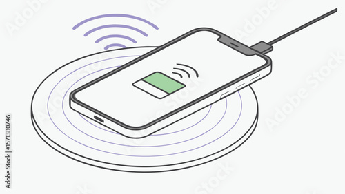 Vector Silhouette of Wireless Charger with Phone in Charging Position on White Background