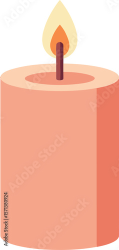 Pink candle with small flame burning softly minimalistic style light source illustration