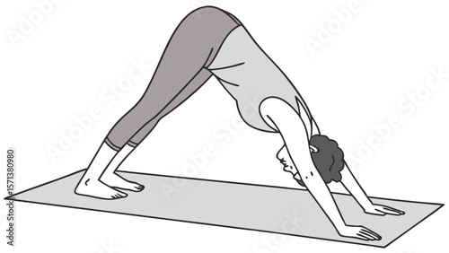 Vector Silhouette of Yoga Downward Dog Pose on White Background