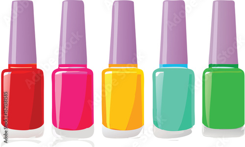 A perfectly aligned row of colorful nail polish bottles, vibrant and ready for beauty.