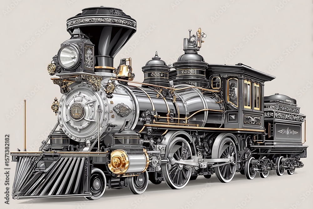 Fototapeta premium Retro mechanical train engine illustration high resolution picture