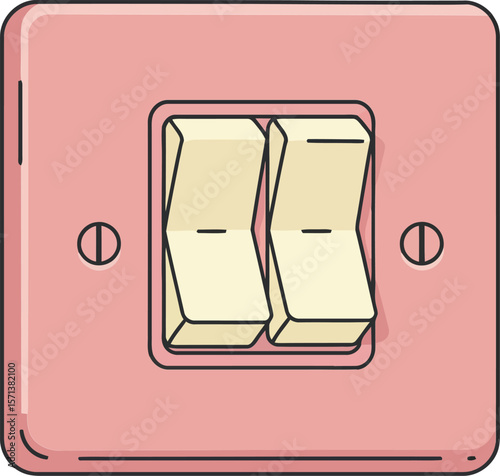 Vintage pink dual toggle light switch with cracked buttons in retro style electrical component design