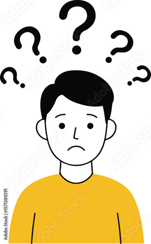 Boy looking uncertain with question bubble