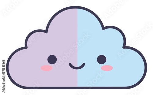 Cute smiling cartoon cloud with pastel purple and blue colors simple vector illustration