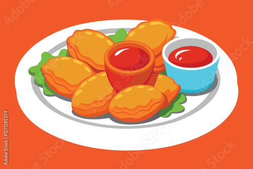 Delicious Fried Empanadas with Ketchup on a Plate