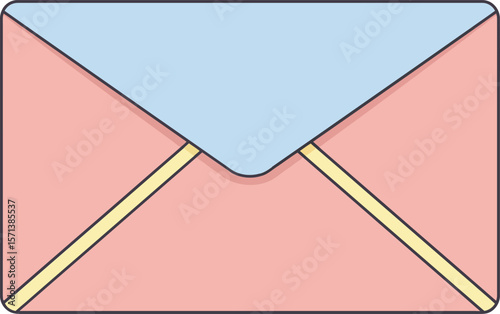 Pastel envelope icon with blue flap and pink body simple flat design vector illustration for communication or messaging concept