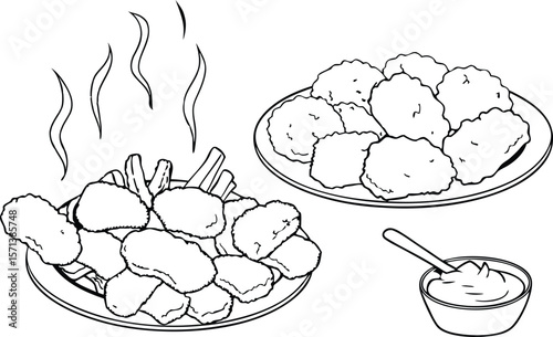 Delicious Chicken Nuggets and Fries with Dipping Sauce Illustration
