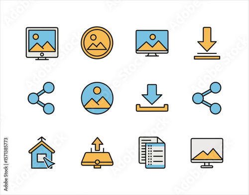 Web and desktop icon set, showcasing gallery, site layout, and menu interface symbols in vector style.