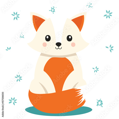Cute arctic fox flat vector