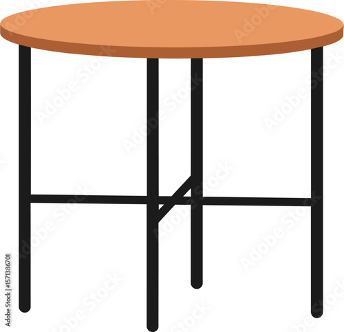 Round wooden table with black metal legs isolated on white background modern minimalist furniture design