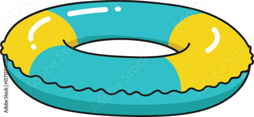 Inflatable swimming pool float ring in blue and yellow colors isolated on white background