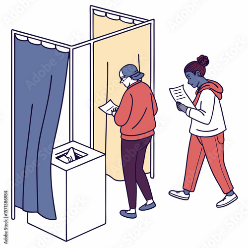 Two People Voting at a Polling Station