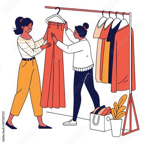 Two Women Shopping for Clothes in a Boutique