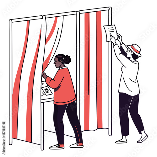 Two Women Voting at Polling Place Illustration