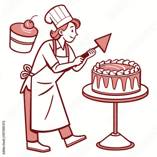 Woman Baker Decorating Cake with Icing