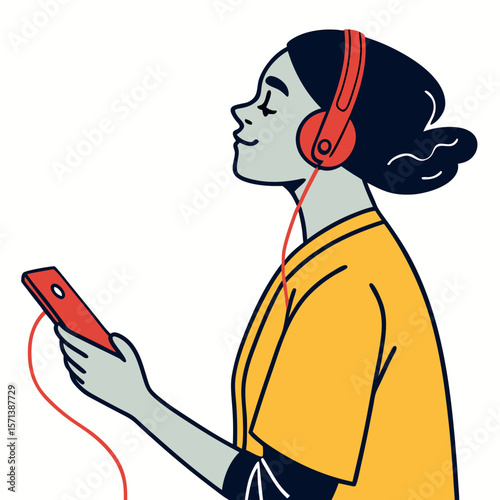 Woman Listening to Music with Headphones and Smartphone
