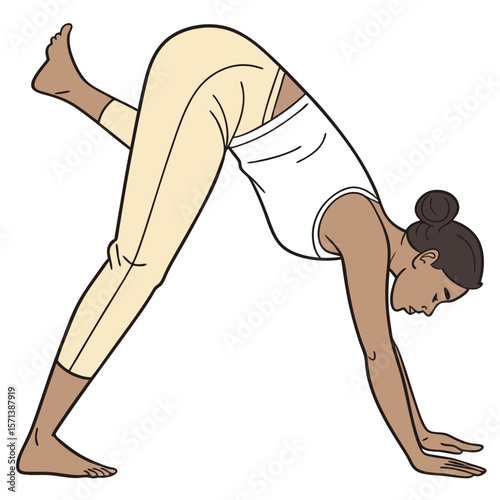 Woman Practicing a Yoga Pose with One Leg Raised, Line Art Illustration