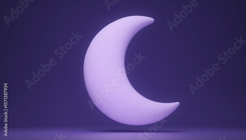 Minimalist 3D rendered crescent moon shape against a purple background