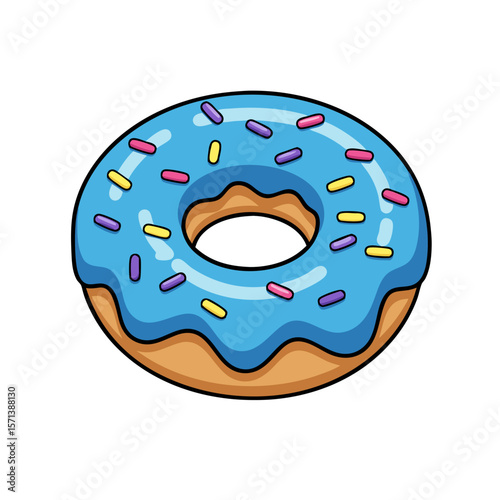 Blue frosted donut with colorful sprinkles 