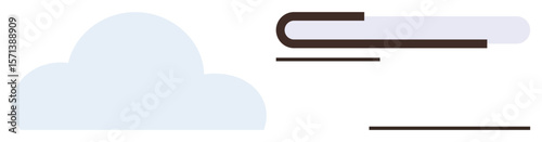 A soft blue cloud next to a horizontal book. Ideal for learning, cloud storage, online education, digital library, knowledge sharing, cloud computing, simple flat metaphor