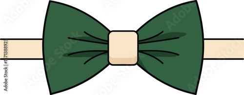 Green bow tie with beige strap isolated on white background simple elegant accessory