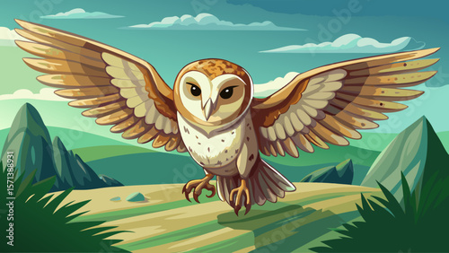 Barn owl in flight before attack, clean background, Czech Republic