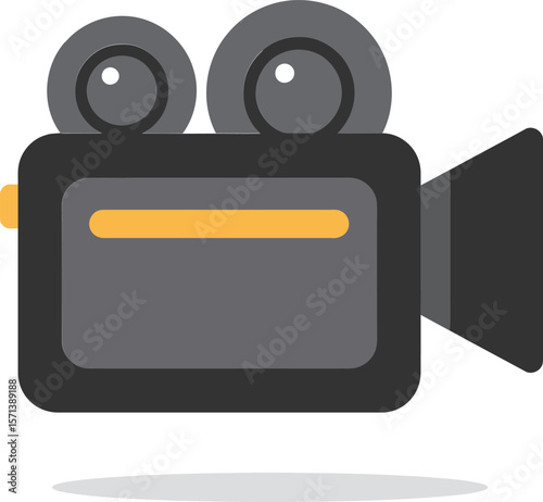 Vintage style movie camera icon with simple flat design and shadow effect for multimedia and film production use