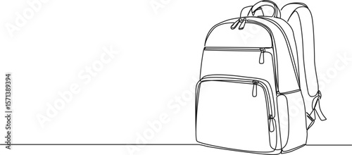 continuous single line drawing of a school bag, backpack line art vector illustration