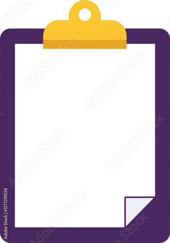 Clipboard with blank white paper and purple border isolated on white background office supply tool